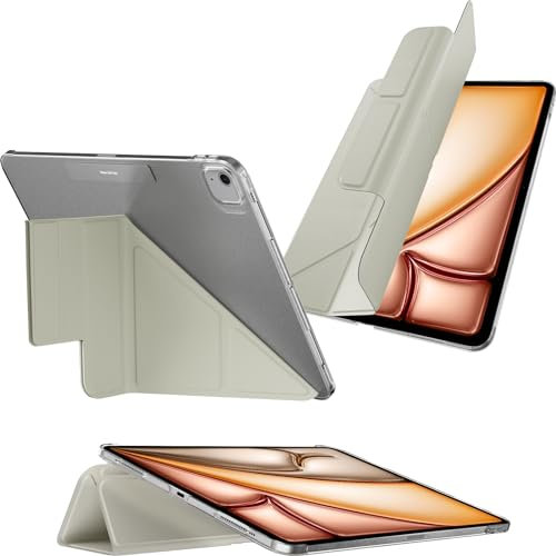 MAGEASY Schutzhülle für 2025 M3 & 2024 M2 iPad Air 27,9 cm (11 Zoll), Folio-Schutzhülle mit Multi-Winkel-Ständer, Apple Pencil Halter, schmutzabweisend, Facette, graues Sternenlicht