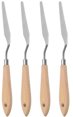 sourcing map 4pcs 11# Painting Palette Knife Pointy Stainless Steel Art Spatula Painting Pallet Knives Scrapers Tools with Plastic Handle for Acrylic Oil Canvas Mixing Spreading