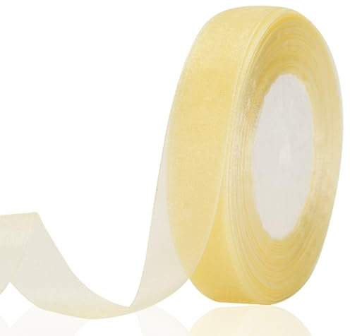jijAcraft 20mm Transparent Organzaband Creme: Chiffonband für Geschenk 45m Schmal Tüllband für Schleife Transparent Geschenkband für Blumen Basteln, Weihnachtsbaum