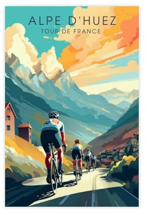 bacrhjlb Tour De France Afdrukken Alpe D'Huez Poster, Leinwandposter, Wandkunst, Dekordruck, Bild Gemälde für Wohnzimmer, Schlafzimmer, Dekoration, 30 x 45 cm