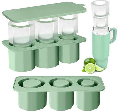 AUAUY Ice Cube Tray for Stanley Cup, Silicone Ice Mold with Lid, Reusable Ice Cube Moulds for 20/30/40 Oz Tumbler, 3 Hollow Cylindrical Ice Cube Maker for Chilling Drinks, Cocktails, Whiskey, Coffee