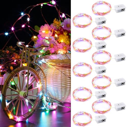 BROTOU LED String Lights, 3 Modes 3M 30 LED Battery Operated Fairy Lights, Waterproof Copper Wire Lights for in/Outdoor Decoration, DIY Parties of Christmas, Halloween, Birthday (Multicolor, 10 Pack)
