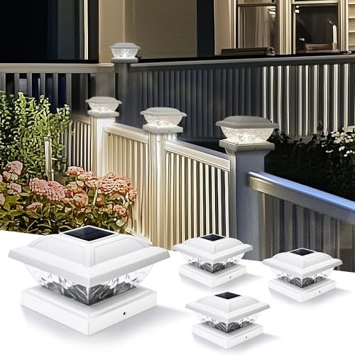 Solpex Solarleuchten für außen, 4 Stück Solar Post Lights, IP65 Wasserdichte Solarleuchten im Freien Garten Post Lampe, Solar Post Cap Lights für 13×13 10×10 9×9 cm Patio Zaun Deck Holzpfosten