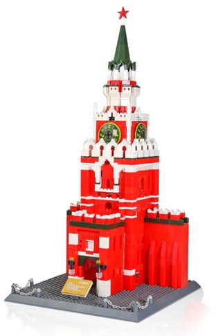 Hallisun Spielzeug Baustein Set, Moskauer Spasskaja Glockenturm, Baustein in normaler Größe, weltberühmte Architektur Weihnachts und Geburtstagsgeschenk für Erwachsene Kinder ab 8 Jahren 1047 Teile
