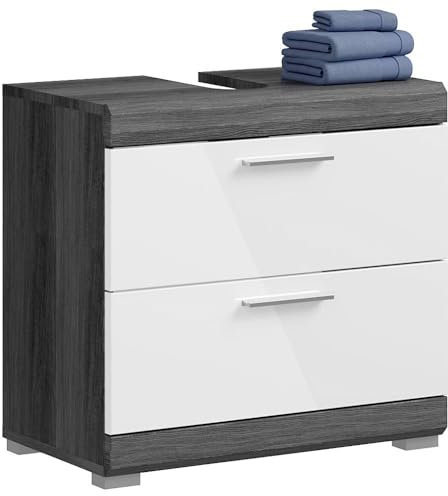 Lomadox Waschbeckenunterschrank Waschtischunterschrank Badezimmerschrank Schrank Gäste WC modern in Hochglanz weiß mit grau