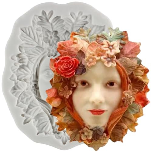 MINFEIDMS Moule en silicone motif femme verte - Motif jardin féérique - Personnage vert - Visage de femme verte avec fleurs et feuilles - Moule à chocolat pour décoration de gâteaux en sucre -