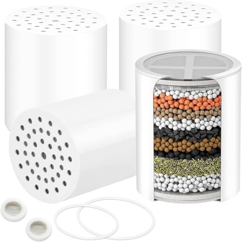 AWO Paquete de 4 cartuchos de filtro de ducha de repuesto compatibles con cabezal de ducha Aqua Bliss SF100 y SF220, sistemas de filtración de ducha multietapa para agua dura, reduce el cloro, el