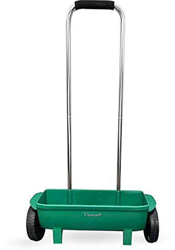 Crystals 12 Litre Lawn & Grass Seed Spreader for Granular Fertiliser and Lawn Treatments | Adjustable Settings, Large Wheels | Dimensions: H 108cm x W 56cm x D 18cm, 1.85kg