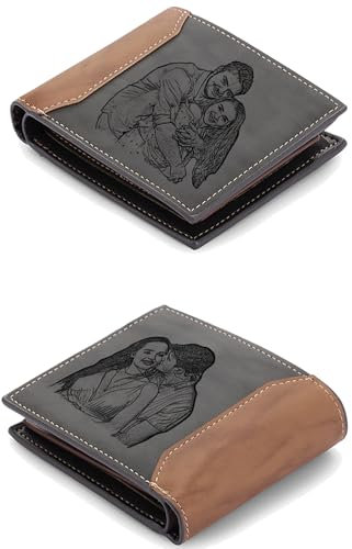 ALBERTBAND Portafogli Uomo Personalizzato con Foto Iniziali Portafoglio in Pelle Porta Carte di Credito Regalo per la Festa Del Papà Natale Regalo San Valentino per Lui Lei (E)