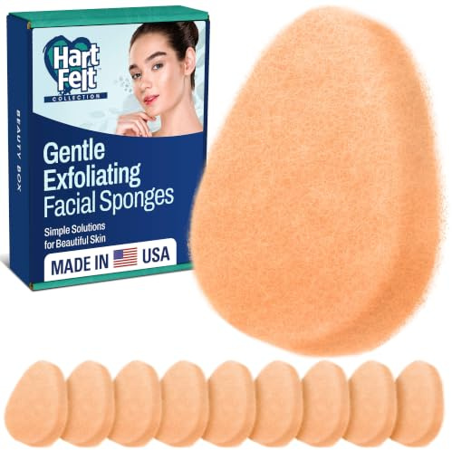 HartFelt [10 Pack] Gentle Exfoliating Facial Sponge for Face - Daily Cleansing Scrubber & Reusable Pads for Removing Makeup, Dirt, and Dead Skin