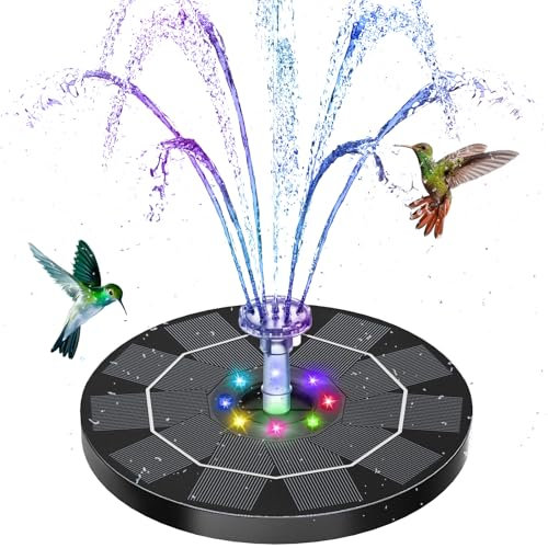 AISITIN 3.5W Solar Fountain with 3000mAh Battery, Solar Fountain Pump with Led Lights and Various Water Spray Effects, Special Crystal Ball Rotation Suitable for Various Water Features
