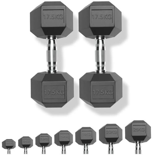 Chase Fitness Rubber Hex Dumbbell Choice from 2.5KG - 30KG (2 X 20KG)