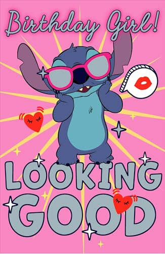 Disney Stitch Geburtstagskarte für Mädchen, luxuriöses Stickdesign mit Folie für junge Mädchen und Jungen, Happy Birthday Karte für Nichte/Enkelin/Tochter/Schwester, niedliche