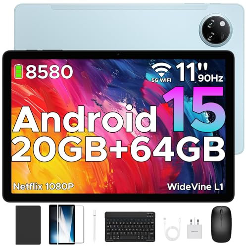 DOOGEE TAB A9+ 2025 Newest 11 Inch Android 15 Tablet, 8580mAh Tablet With Keyboard, T7200 Octa Core Android Tablets, 20GB + 64GB/2TB Tablets With Pen, 13+5MP, 2 Speakers + Widevine L1, Mouse & Case