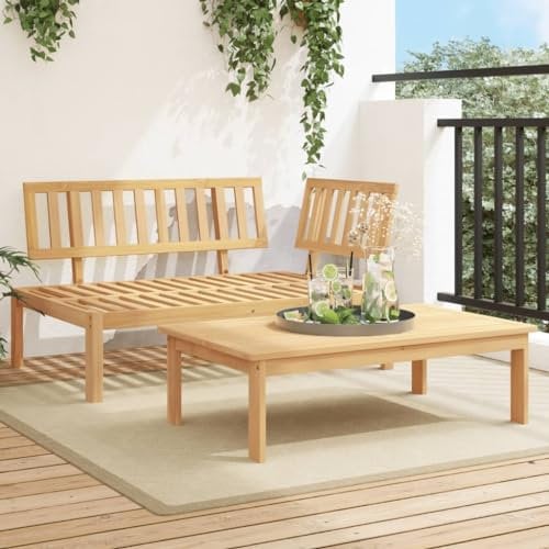 Gecheer 2-TLG. Gartenmöbel Set Garten Ecksofa mit Tisch Gartengarnitur Loungeset Sitzgruppe Sofa Gartenset Sitzgarnitur Garten-Sofagarnitur aus Paletten Massivholz Akazie