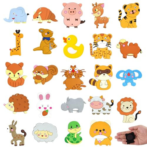 Xmart 24 Piezas Imanes Nevera Bebe Dibujos Animados Imanes para Niños Pequeños Imanes de Animales Magnéticos Juguetes Educativos para Refrigeradores Pizarras Blancas Cocinas y Oficinas