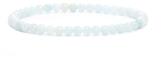 Echtes Aquamarin Edelstein Armband mit runden 4mm Perlen - verschiedene Längen - Heilstein Schutzstein Edelsteinarmband Glücksbringer Talisman Geschenk (Aquamarin, 18CM)