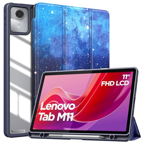 MoKo for Lenovo Tab M11 2024 (TB330FU/TB330XU) Tablet with Stylus Slot, Auto Awakening/Watch out, Ultra Slim TriFold Stand Cover with Back Pen Holder, Blue Starry Sky