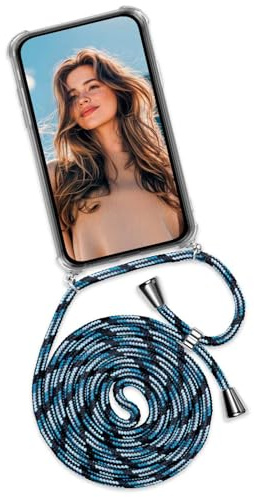 ONEFLOW Handykette für Samsung Galaxy S25 Plus Hülle mit Band, Handyhülle mit Kette abnehmbar, Handyband zum Umhängen, Handy Umhängeband Lange Handykordel, Twist Case – Blau Hellblau