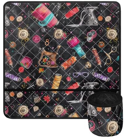 Binienty Retro-Nähmaschinen-Nähmaschinen-Unterlage mit Taschen, leicht, rutschfest, zur Reduzierung von Lärm, wasserdichte Nähmaschinen-Dämpfungsmatte
