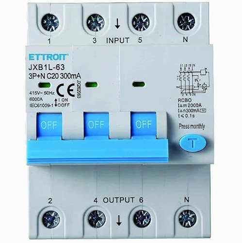 IXTRIMA Interruttore Magnetotermico Differenziale 3P+N 20A 300mA 380V-6KA 300mA per Guida DIN - 4 Moduli DIN - Protezione Circuiti e Sicurezza Impianti
