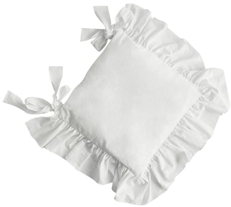perfk Stuhlkissen, 40 x 40 cm, weich, bequem, rutschfest, mit Reißverschluss, Abnehmbarer Bezug, Rüschen, Sitzmatte für Hochzeit, Esszimmer, Heimdekoration, Weiß