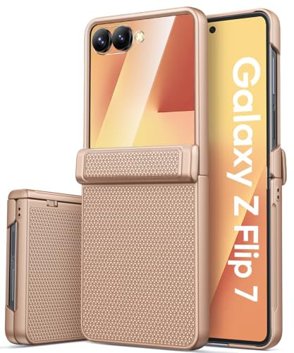 Sixbox for Samsung Galaxy Z Flip 7 Case with Screen Protector & Hinge Protection, Support Wireless Charging, Rugged Full Body Cover, Daily Drop Protective Phone Case for Samsung Flip 7 2025, Rose Gold
