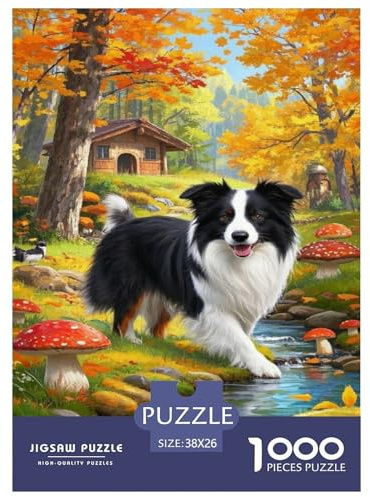 Chien Border Collie 1000 Pièces Puzzles pour Adultes,Forêt automnale Un Jeu De Dexérité Très Difficile Puzzle Jeu ÉduChatif Et Stimulant 38x26cm/1000pcs