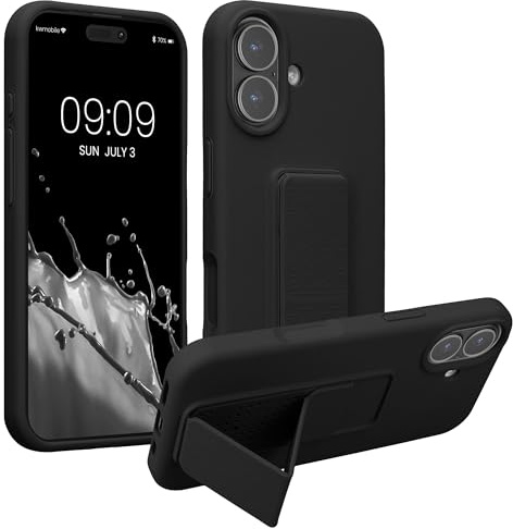 kwmobile Handyhülle für Apple iPhone 17 Hülle - TPU Silikon Case mit Fingerhalter und Stand - Schutzhülle Cover in Schwarz