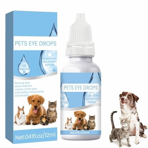 Rakiuty Gouttes pour Les Yeux des Chats,Pet Gouttes pour Les Yeux des Chats et des Chiens,Tear Stain Remover Pet Eye Cleaner,Sûr et Efficace pour éliminer Taches de Larmes,12 ML