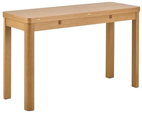 AC Design Furniture Ea rechteckig Esstisch, Tischplatte matt Eiche Lackiert Furnier, Gestell matt Eiche lackiert Furnier mit scharnier aus Chrom und zusatzplattenaufbewahrung, 45/90x120x76 cm