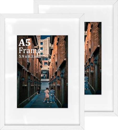 MEGAROOM Lot de 2 Cadre A5, Blanc – Cadre photo 15x20 cm Bois, Écran mural ou de bureau, Décoration Salon Chambre Bureau, Cadre Photo Personnalisé avec verre acrylique, Style Élégant et Polyvalent