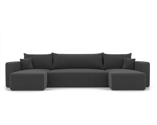 U Form Wohnlandschaft mit Schlaffunktion und Bettkasten 318 x 145 cm | 318 x 145 x 79 cm, Viel Platz, Wohnen und Schlafen, Integrierter Bettkasten