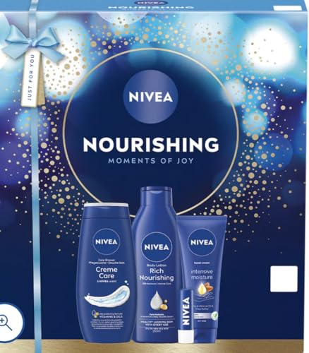 NIVEA Nourishing Moments of Joy Gift Set, Creme Care Shower Gel, Rich Nourishing Body Lotion, Intensive Moisture Hand Cream, Skincare Collection Pack