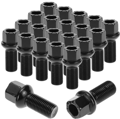 QWORK® 20 Pezzi bulloni Ruota Auto, M14x1.5x27mm Viti per Ruote Conico Nero