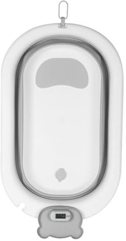 Faltbare Badewanne für Babys, Badewanne und Kissen, die Kinderbadewanne ist für Neugeborene geeignet, für Geschenke zur Geburt von Kleinkindern, Bär, 43 x 18 x 86 cm – Grau