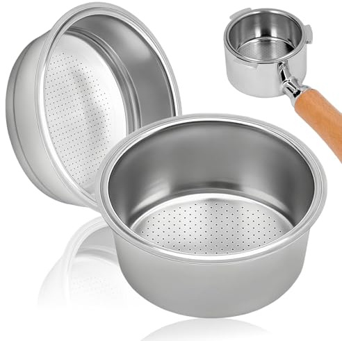 QEAS 2PCS 51mm Coffee Filter Basket, Single & Double Stainless Steel Shot Espresso Filter Basket, Reusable Portafilter Basket for Delonghi, Breville & Standard Espresso Machines