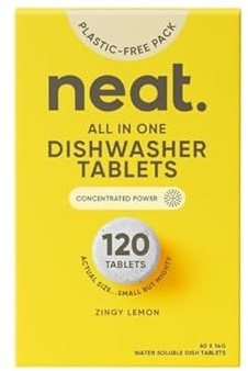 Neat Eco Dishwasher Tablets 120 Pack, Plant-Based, Plastic-Free, Lemon