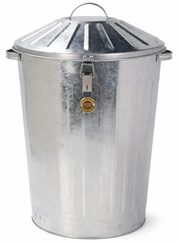 Muddy Hands 60 Litre Galvanised Metal Bin with Clasp Locking Lid - Heavy Duty Outdoor Dustbin, Rust Resistant Steel, Animal Proof Garden & Household Waste Bin