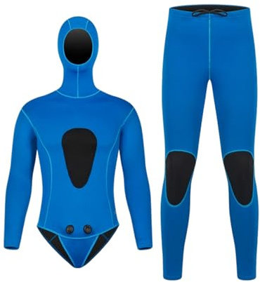 Walmeck Traje de Buceo de Neopreno para Hombre 3 Mm, 2 Piezas, con Capucha Adjunta y Refuerzos Nailon para Nadar, Surfear, Navegar (XXL)