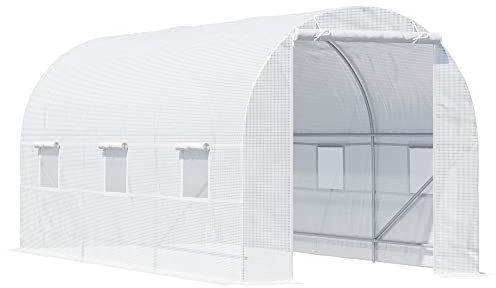 Outsunny Serre de Jardin Tunnel Surface Sol 9 m² 4,45L x 2l x 2H m châssis Tubulaire renforcé 18 mm 6 fenêtres Blanc
