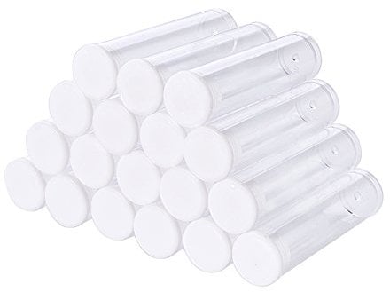 Craftdady 100Pcs Transparent Clear Plastic Small Empty Storage Tubes Bead Container Set Test Bottles Organizers Boxes with Lid 2.16x0.59 (55x15mm)