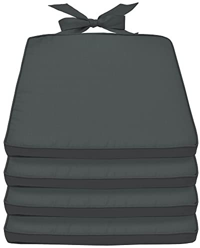 Beautissu Cojines para sillas de Comedor o sillas de Jardin Set de 4 Cojines Pia - 40-45x40x5 cm - sillas Mimbre y Asientos con Fundas Lavables - sillas Cocina - Gris Grafito