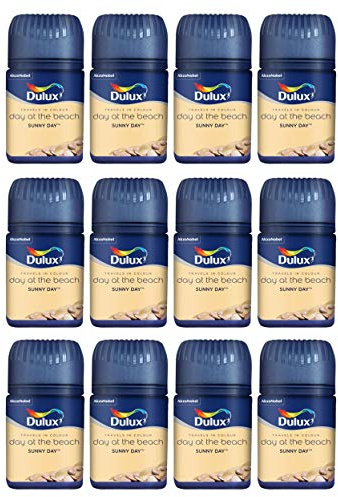 Dulux Set of 12 Compact Wall Paint Ceiling Paint Tester Emulsion (50ml) Matt Finish Fast Colour Decorating Paint - Cream/Yellow (Sunny Day)