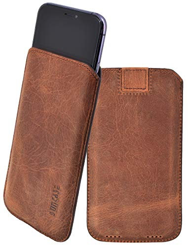 Suncase *Ultra Slim* Leder Etui Tasche Handytasche Ledertasche Schutzhülle Case Hülle (mit Rückzuglasche) kompatibel mit iPhone 11 (6.1) in antik-Coffee
