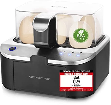 EMERIO sprechender Eierkocher SIEGER Preis/Leistung NEUHEIT kocht alle drei Garstufen [weich|mittel|hart] in EINEM Kochvorgang mit perfektem Ergebnis Sprachausgabe in DE BPA frei, EB-123177.1