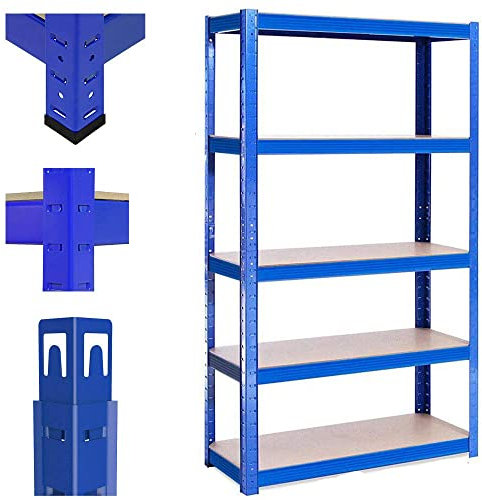 Lucn Schwerlastregal Lagerregal Kellerregal Metall Werkstattregal Regal Steckregal 5 Etagen bis 875 kg Traglast 170x75cmx30cm - Blau