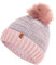 Faera Wintermütze warm gefüttert mit Kunstfell Bommel-Mütze Fleece-Futter Winter Strick-Mütze Beanie-Mütze Damen Herren One-Size 03, Farbe:Rosa
