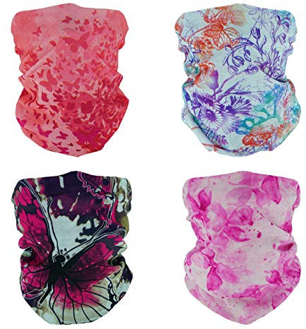 SMEHCF 4 Multifunktionstuch Gesichtsmaske Motorradmaske Sportmaske Sturmmaske Maske Halsmanschette Schal Bandana für Damen Herren Rosa Lila Schmetterling Gänseblümchen Blume