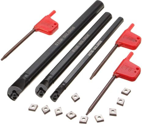 VeYocilk 13Pcs Indexable Lathe Tool Holders,3Pcs Metal Boring Bar Turning Tool Holder Set with S07K/S10K/S12M-SCLCR06 & 10pcs CCMT060204 Carbide Inserts for Cutting Threading Grooving